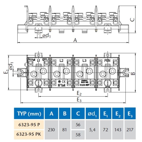 Svorkovnice stoupací 4x95mm2 velká SEZ 6323-95 P