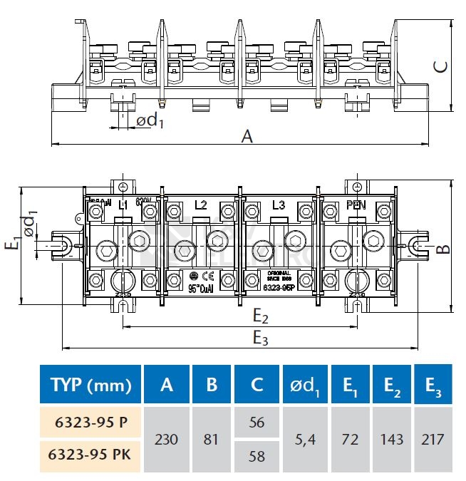 Obrázek produktu Svorkovnice stoupací 4x95mm2 velká SEZ 6323-95 P 1