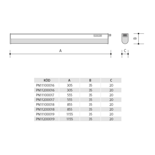 Svítidlo LINETA LED kuchyňské 4W teplá bílá Panlux PN11100016