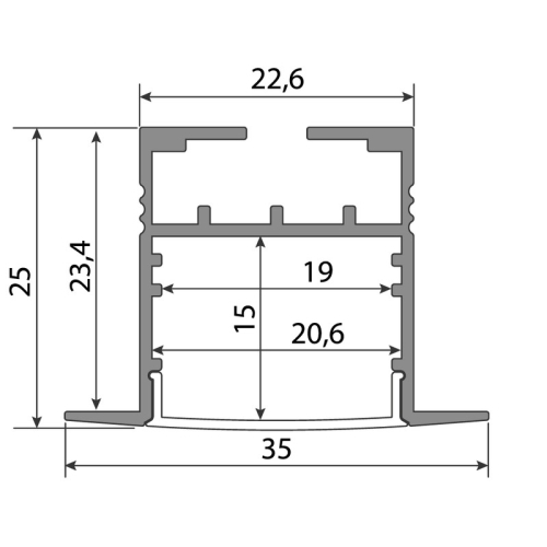 Vestavný hliníkový profil McLED AD 35x25mm s mléčným difuzorem 2m ML-761.005.07.2
