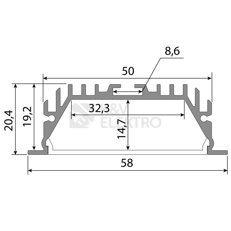 Obrázek produktu Vestavný hliníkový profil McLED AH 58x20mm s mléčným difuzorem 2m ML-761.006.07.2 1
