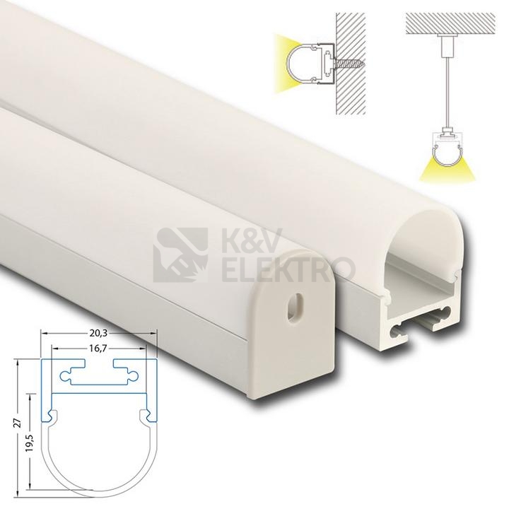Obrázek produktu  Závěsný hliníkový profil McLED ZQ 20x27mm s mléčným difuzorem 2m ML-761.017.43.2 3