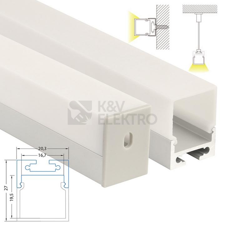 Obrázek produktu Závěsný hliníkový profil McLED ZR 20x27mm s mléčným difuzorem 2m ML-761.018.43.2 3