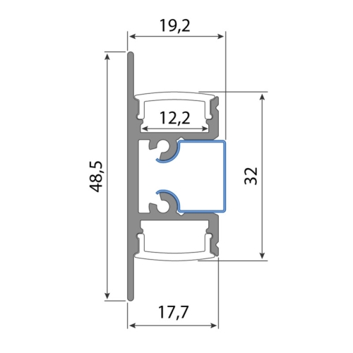 Nástěnný hliníkový profil McLED NS 18x49mm s mléčným difuzorem 1m ML-761.019.43.1