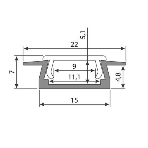 Vestavný hliníkový profil McLED VR 22x7mm s čirým difuzorem 1m ML-761.026.02.1