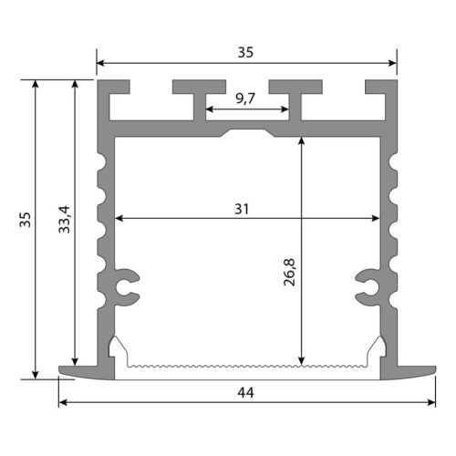 Vestavný hliníkový profil McLED VX 44x35mm s mléčným difuzorem 2m ML-761.030.02.2 (obrázek 6)