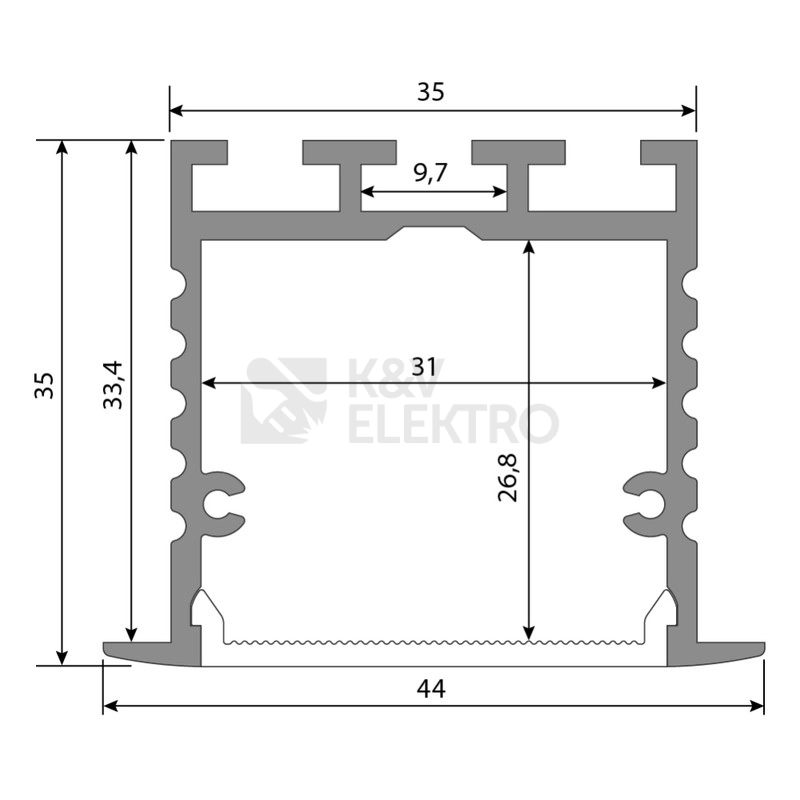 Obrázek produktu Vestavný hliníkový profil McLED VX 44x35mm s mléčným difuzorem 2m ML-761.030.02.2 1
