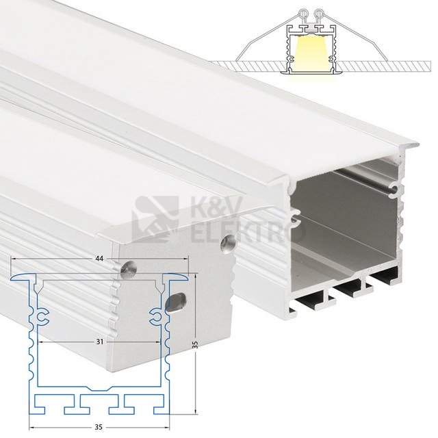 Obrázek produktu  Vestavný hliníkový profil McLED VX 44x35mm s mléčným difuzorem 2m ML-761.030.02.2 3