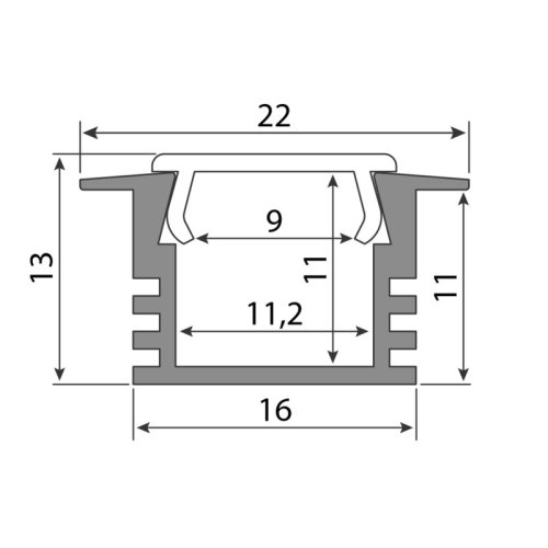 Vestavný hliníkový profil McLED VL 22x13mm s mléčným difuzorem 2m ML-761.032.02.2