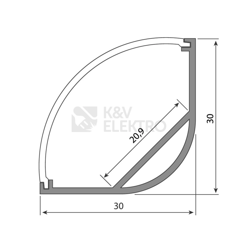 Obrázek produktu Rohový hliníkový profil McLED RL 30x30mm s mléčným difuzorem 2m ML-761.044.02.2 1