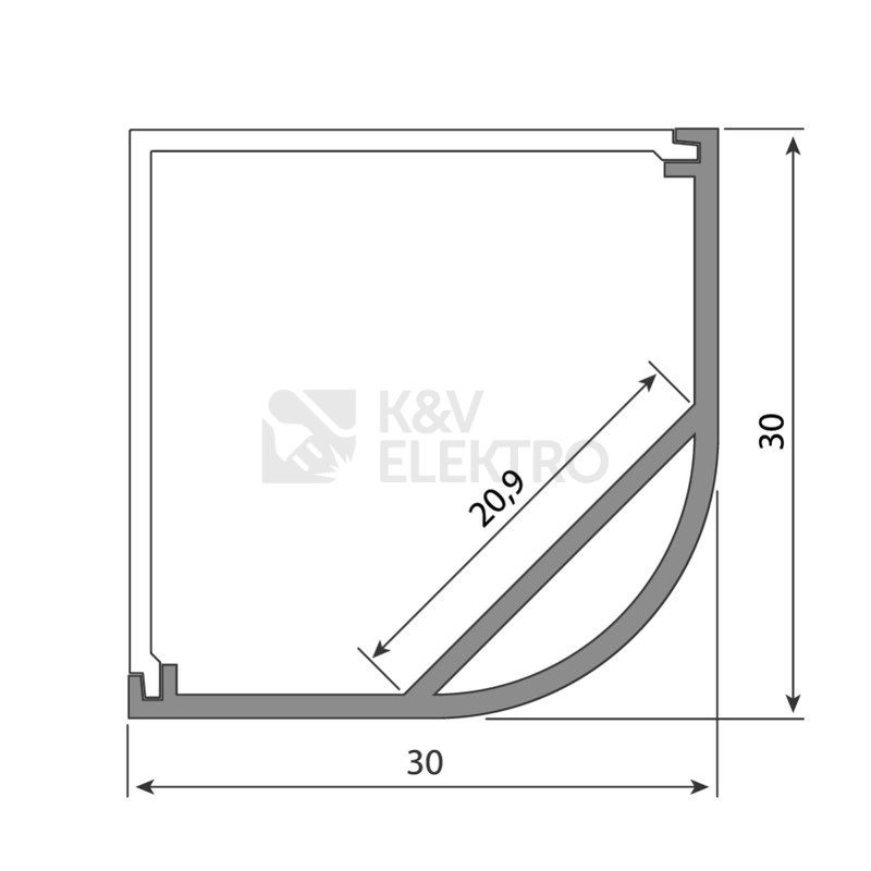 Obrázek produktu Rohový hliníkový profil McLED RH 30x30mm s mléčným difuzorem 1m ML-761.050.02.1 1