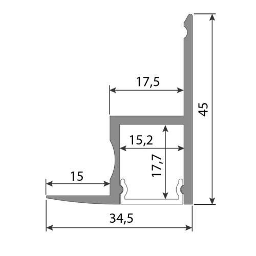 Rohový hliníkový profil McLED RP 35x45mm s mléčným difuzorem 2m ML-761.053.02.2