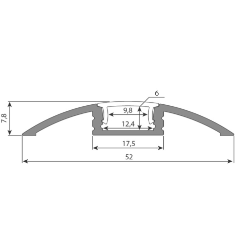 Nášlapný hliníkový profil McLED BH 52x8mm s čirým difuzorem 2m ML-761.070.02.2