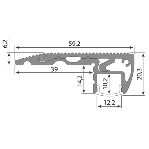 Nášlapný hliníkový profil McLED BL 59x22mm stříbrná barva s mléčným difuzorem 2m ML-761.073.02.2