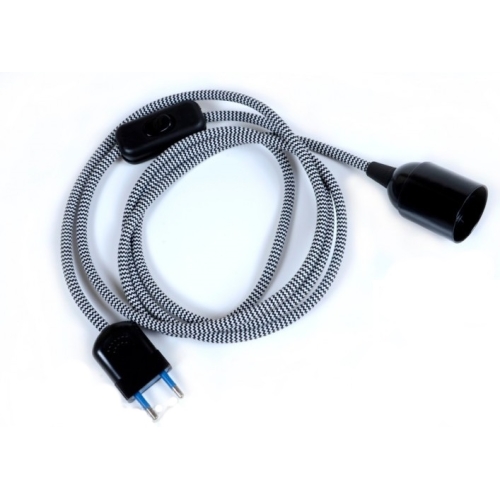 Textilní kabel H03VV-F 2×0,75 2m zigzag černo-bílá 24 (CYSY 2Dx0,75)