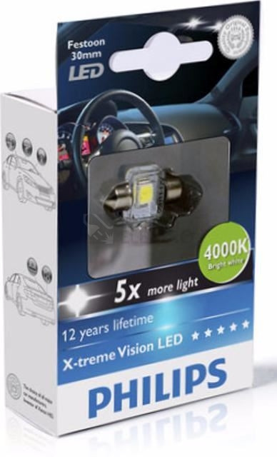 Obrázek produktu  LED Autožárovka Philips X-tremeVision 129404000KX1 C5W SV8,5 12V 1W sufit 14x30 0