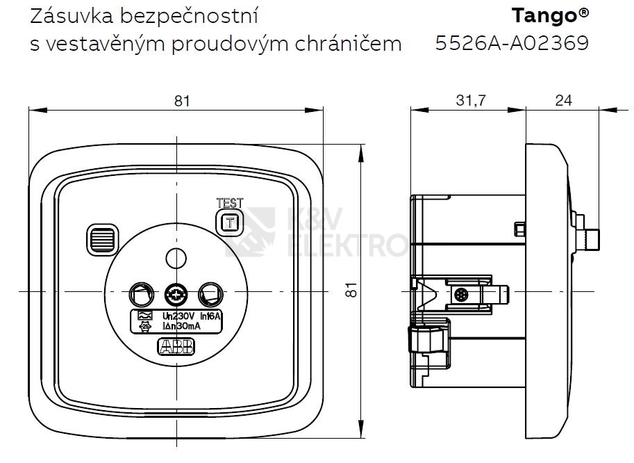 Obrázek produktu ABB Tango zásuvka bílá 5526A-A02369 B s proudovým chráničem FI-DOS 1