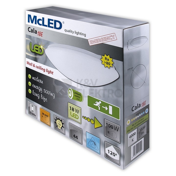 Obrázek produktu  LED svítidlo McLED Cala 18 E 4000K ML-411.216.32.0 18W IP44 s nouzovým modulem 1,5 h 10