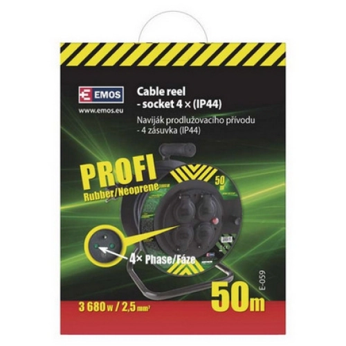 Gumový prodlužovací kabel na bubnu 50m/4zásuvka 3x2,5mm2 černá EMOS P084503 1908545000 (obrázek 4)