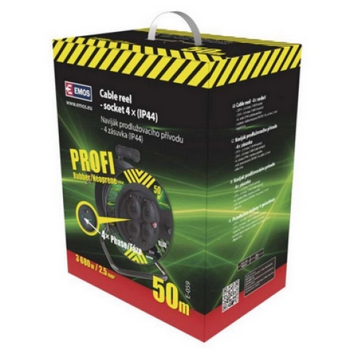 Gumový prodlužovací kabel na bubnu 50m/4zásuvka 3x2,5mm2 černá EMOS P084503 1908545000 (obrázek 2)