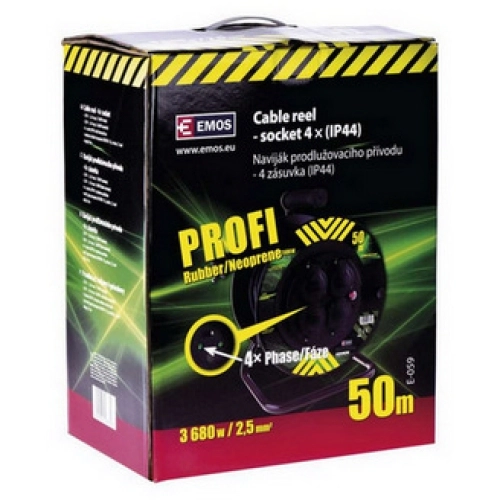 Gumový prodlužovací kabel na bubnu 50m/4zásuvka 3x2,5mm2 černá EMOS P084503 1908545000 (obrázek 5)