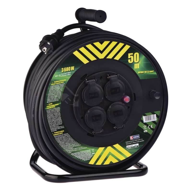 Obrázek produktu  Gumový prodlužovací kabel na bubnu 50m/4zásuvka 3x2,5mm2 černá EMOS P084503 1908545000 0