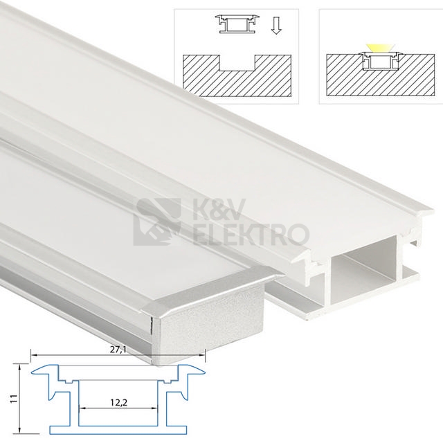 Obrázek produktu Nášlapný hliníkový profil McLED BR 27x11mm s mléčným difuzorem 2m ML-761.011.07.2 3