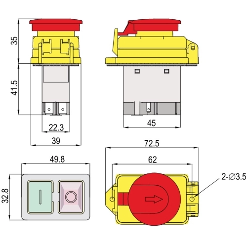 Přístrojový tlačítkový spínač TRACON SSTM-01 230V/12A IP54 hřibová hlavice (obrázek 4)