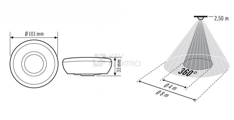 Obrázek produktu Pohybové čidlo stropní ESYLUX MD 360/8 BASIC bílá 2300W 10A IP40 EB10430404 6