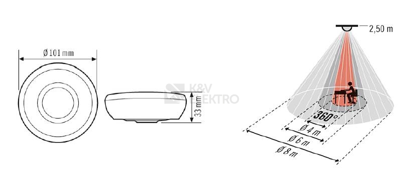 Obrázek produktu Čidlo přítomnosti stropní ESYLUX PD 360/8 BASIC bílá 2300W 10A IP40 EB10430411 6