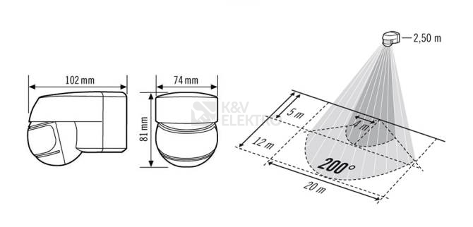 Obrázek produktu Pohybové čidlo nástěnné ESYLUX MD 200° černá 1000W 4,5A IP44 EM10025334 1