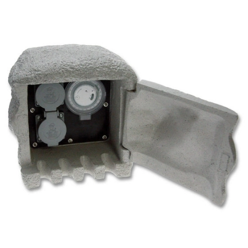 Zahradní zásuvkový sloupek/kámen Ecolite STONE 2 XSTA-222GT 2x zásuvka + spínací hodiny