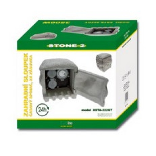 Zahradní zásuvkový sloupek/kámen Ecolite STONE 2 XSTA-222GT 2x zásuvka + spínací hodiny