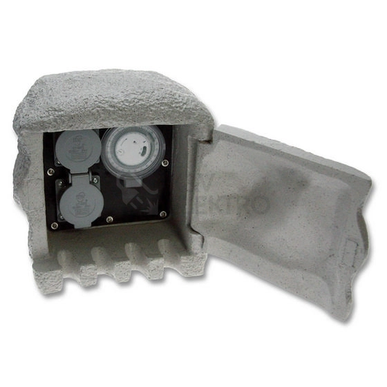 Obrázek produktu Zahradní zásuvkový sloupek/kámen Ecolite STONE 2 XSTA-222GT 2x zásuvka + spínací hodiny 0
