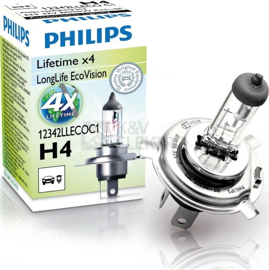 Obrázek produktu Autožárovka Philips LongLife EcoVision 12342LLECOC1 H4 P43t-38 12V 60/55W s homologací 0