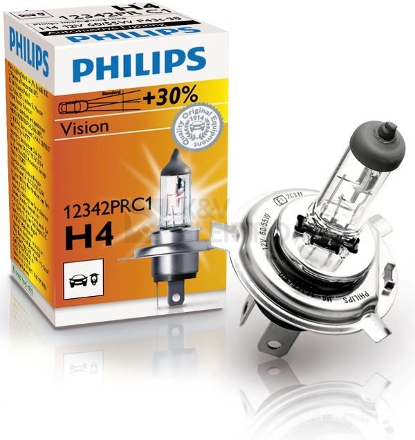 Obrázek produktu Autožárovka Philips H4 Vision 12342PRC1 60/55W 12V P43t-38 s homologací 0