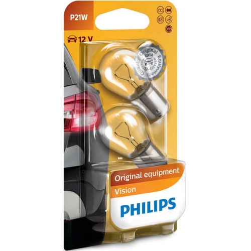 Levně Autožárovky Philips Vision P21W 12498B2 21W 12V BA15s (v balení 2ks) s homologací