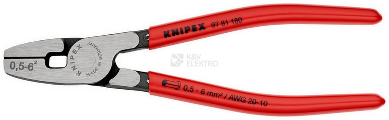 Obrázek produktu Lisovací kleště na dutinky Knipex 97 81 180mm 0,5-6mm2 0