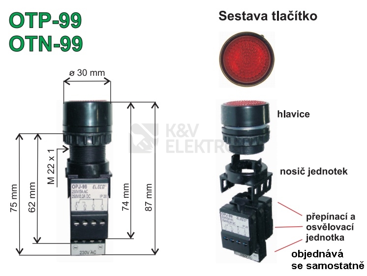 Obrázek produktu Ovladač tlačítkový prosvětlený Eleco OTP-99 B modrá 1
