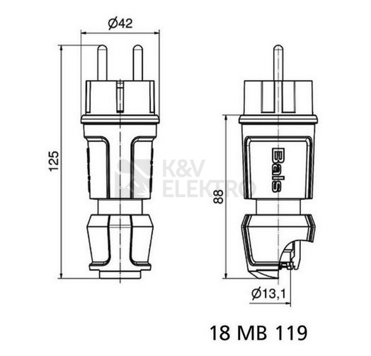 Obrázek produktu Vidlice Bals 7370 230V/16A IP44 modrá 1