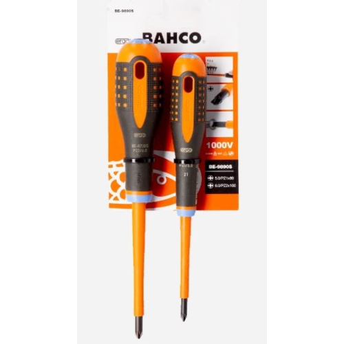 Sada elektrikářských šroubováků 2-dílná PZ1 a PZ2 Bahco ERGO BE-9890S izolované VDE 1000V