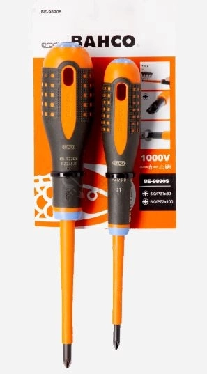 Obrázek produktu Sada elektrikářských šroubováků 2-dílná PZ1 a PZ2 Bahco ERGO BE-9890S izolované VDE 1000V 1