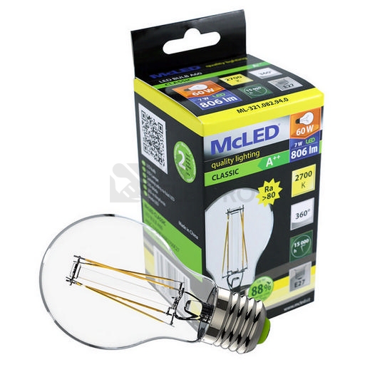 Obrázek produktu LED žárovka E27 McLED 7W (60W) teplá bílá (2700K) ML-321.082.94.0 2