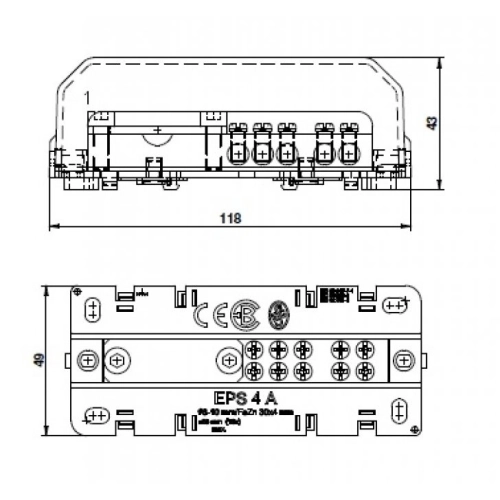 Ekvipotenciální svorkovnice Elektro Bečov EPS 4 A s krytem I228407 (obrázek 4)