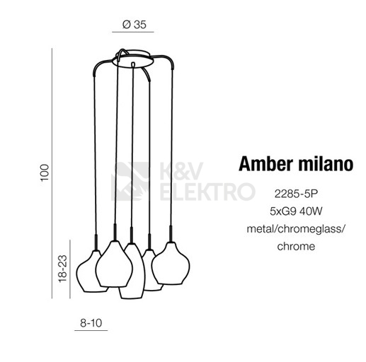 Obrázek produktu  Závěsné svítidlo Azzardo Amber milano AZ0722 5x G9 40W 2