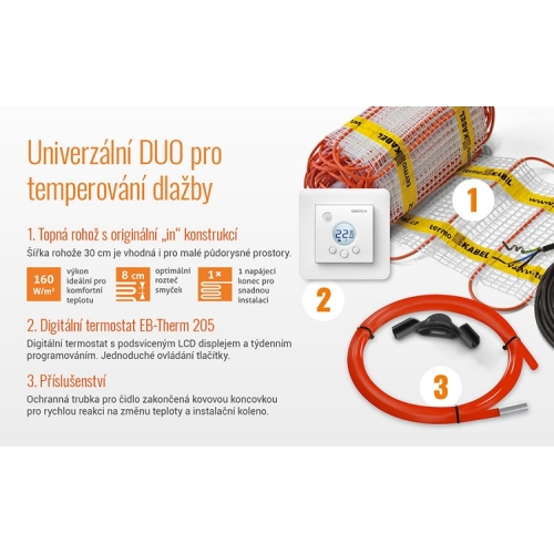 Topná rohož s termostatem K&V thermo sada Classic KIT 1,2 (192W) jeden studený konec