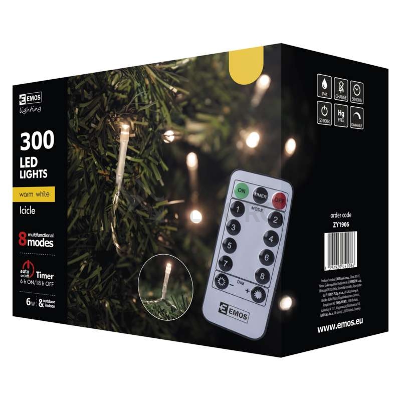 Obrázek produktu Vánoční osvětlení EMOS D4CW02 ZY1906 LED řetěz krápníky 5m teplá bílá ovladač programy 8