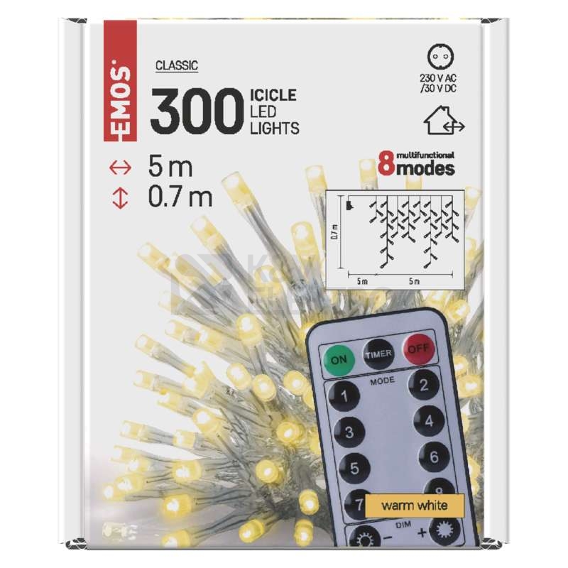 Obrázek produktu Vánoční osvětlení EMOS D4CW02 ZY1906 LED řetěz krápníky 5m teplá bílá ovladač programy 14
