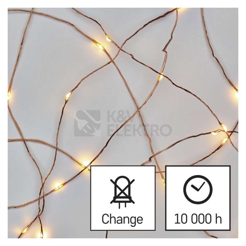 Obrázek produktu Vánoční osvětlení EMOS D3AW07 ZY1952 20LED nano řetěz měděný 1,9m 2xAA teplá bílá s časovačem 14