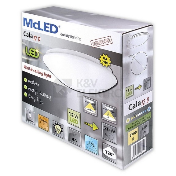 Obrázek produktu LED svítidlo McLED Cala 12D 12W IP44 2700K teplá bílá, s pohybovým čidlem ML-411.221.32.0 1